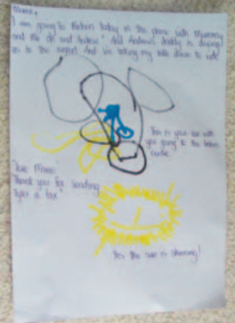 Child's drawing with text